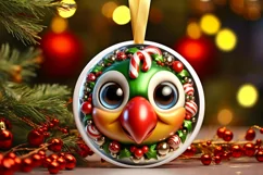 Shiny Christmas Parrot Round Ornament Sublimation PNG Product Image 1