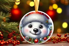 Shiny Christmas Polar Bear Round Ornament Sublimation PNG Product Image 1