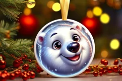 Shiny Christmas Polar Bear Round Ornament Sublimation PNG Product Image 3