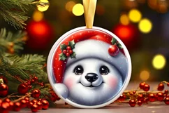 Shiny Christmas Polar Bear Round Ornament Sublimation PNG Product Image 1