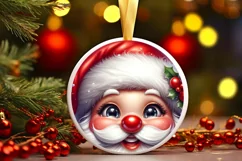 Shiny Christmas Santa Claus Round Ornament Sublimation PNG Product Image 1
