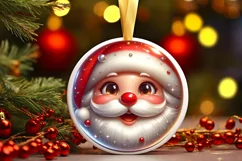 Shiny Christmas Santa Claus Round Ornament Sublimation PNG Product Image 1