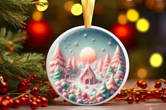 Pastel Christmas Scene Round Sticker Ornament PNG Product Image 1