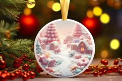 Pastel Christmas Scene Round Sticker Ornament PNG Product Image 3