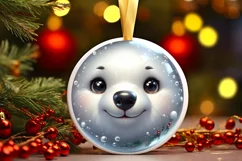 Polar Bear with big eyes Round Christmas Ornament Product Image 3