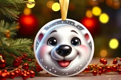 Shiny Christmas Polar Bear Round Ornament Sublimation PNG Product Image 3