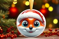 Christmas Fox Round Ornament Sublimation PNG Product Image 3