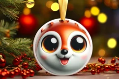 Christmas Fox Round Ornament Sublimation PNG Product Image 1