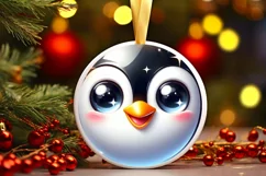 Christmas Penguin Round Ornament Sublimation PNG Product Image 1