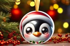 Christmas Penguin Round Ornament Sublimation PNG Product Image 3