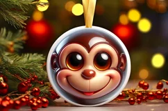 Christmas Monkey Round Ornament Sublimation PNG Product Image 3
