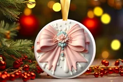 Pastel Christmas Bow Round Sticker PNG Product Image 3