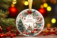 Watercolor Christmas Holiday Laughter Round Ornament PNG Product Image 3