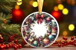 Watercolor Christmas Holiday Laughter Round Ornament PNG Product Image 1