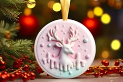 Pastel Winter Christmas 3D Deer Ornament Sublimation PNG Product Image 3