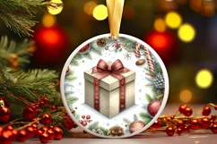 Watercolor Christmas Gift Round Ornament PNG Product Image 1
