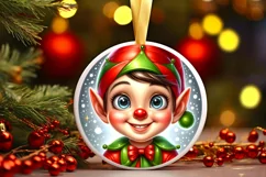 Elf Smiling Round Ornament Sublimation PNG Product Image 1