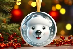Polar Bear Smiling Round Ornament Sublimation PNG Product Image 1