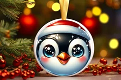 Penguin Smiling Round Ornament Sublimation PNG Product Image 1