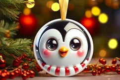 Shiny Christmas Penguin Round Ornament Sublimation PNG Product Image 1