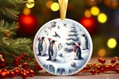 Watercolor 3D Penguins Christmas Sublimation PNG Product Image 3