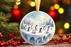 Watercolor 3D Penguins Christmas Sublimation PNG Product Image 1