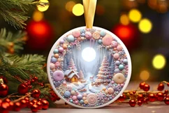 Detailed Winter Christmas Candy Round Ornament Sublimation Product Image 3