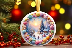 Detailed Winter Christmas Candy Round Ornament Sublimation Product Image 1