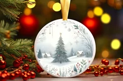 Christmas Scene Round Ornament Sublimation PNG Product Image 1
