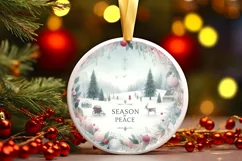 Christmas Scene Round Ornament Sublimation PNG Product Image 1