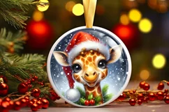 Christmas Giraffe Round Ornament Sublimation PNG Product Image 3