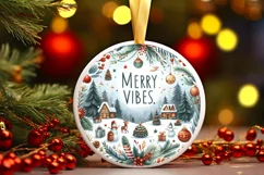 Christmas Scene Round Ornament Sublimation PNG Product Image 3