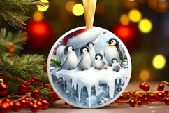 Winter Scene Penguin Round Ornament Sublimation PNG Product Image 3