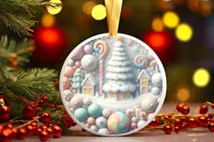 Detailed Winter Christmas Candy Round Ornament Sublimation Product Image 3