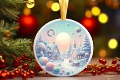 Detailed Winter Christmas Candy Round Ornament Sublimation Product Image 3