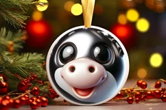 Shiny Cow Face Round Ornament Sublimation PNG Product Image 1