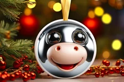 Shiny Cow Face Round Ornament Sublimation PNG Product Image 3