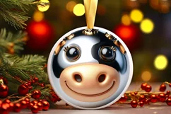Shiny Cow Face Round Ornament Sublimation PNG Product Image 3