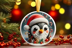 Penguin Christmas Round Cute Ornament Sublimation Product Image 2