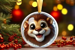 Shiny Lion Face Round Ornament Sublimation PNG Product Image 3