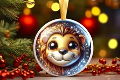 Shiny Lion Face Round Ornament Sublimation PNG Product Image 3
