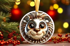 Shiny Lion Face Round Ornament Sublimation PNG Product Image 1