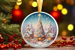 Detailed Winter Christmas Candy Round Ornament Sublimation Product Image 1