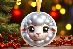 Shiny Lamb Face Round Ornament Sublimation PNG Product Image 3