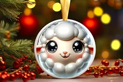 Shiny Lamb Face Round Ornament Sublimation PNG Product Image 3