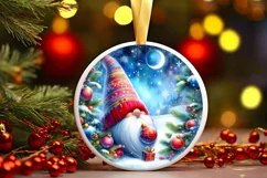 Watercolor Christmas Gnome Round Sticker Ornament PNG Product Image 3