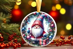 Watercolor Christmas Gnome Round Sticker Ornament PNG Product Image 1