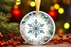 Watercolor Snowflake Round Sticker Ornament PNG Product Image 3
