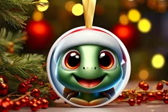 Shiny Turtle Face Round Ornament Sublimation PNG Product Image 1