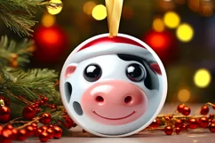Shiny Cow Face Round Ornament Sublimation PNG Product Image 1
